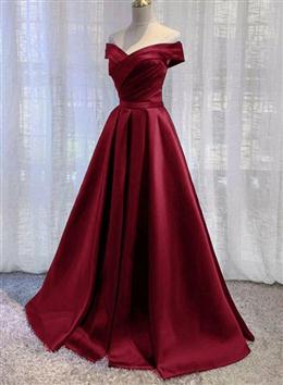 Picture of Wine Red Color Floor Length Off Shoulder Wedding Party Dresses, Dark Red Color Formal Dresses